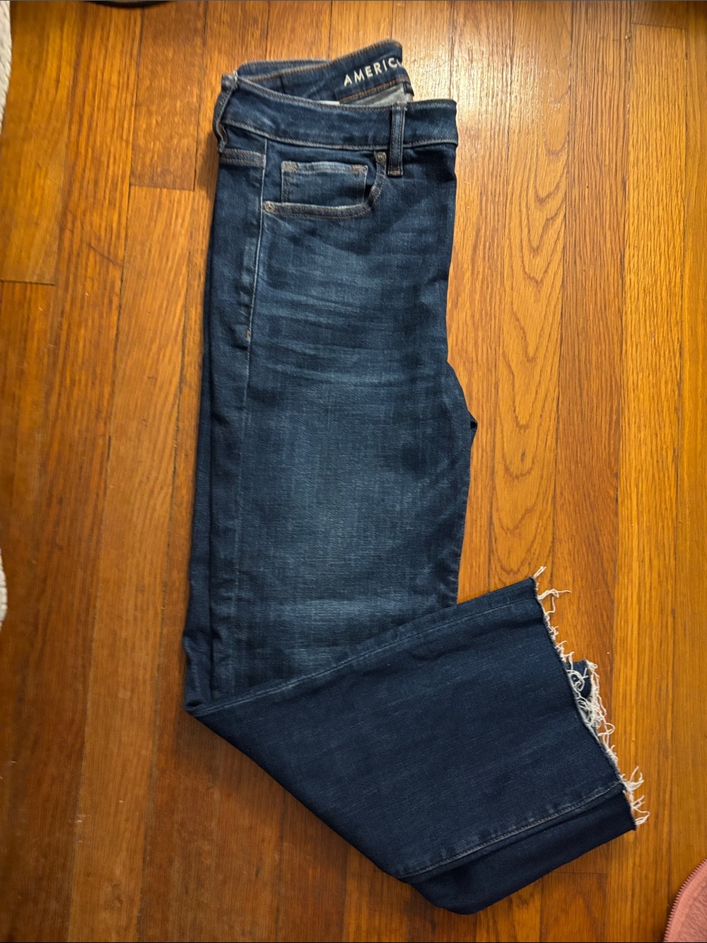 American Eagle Outfitters Dark Indigo Cropped Frayed-Hem Jeans